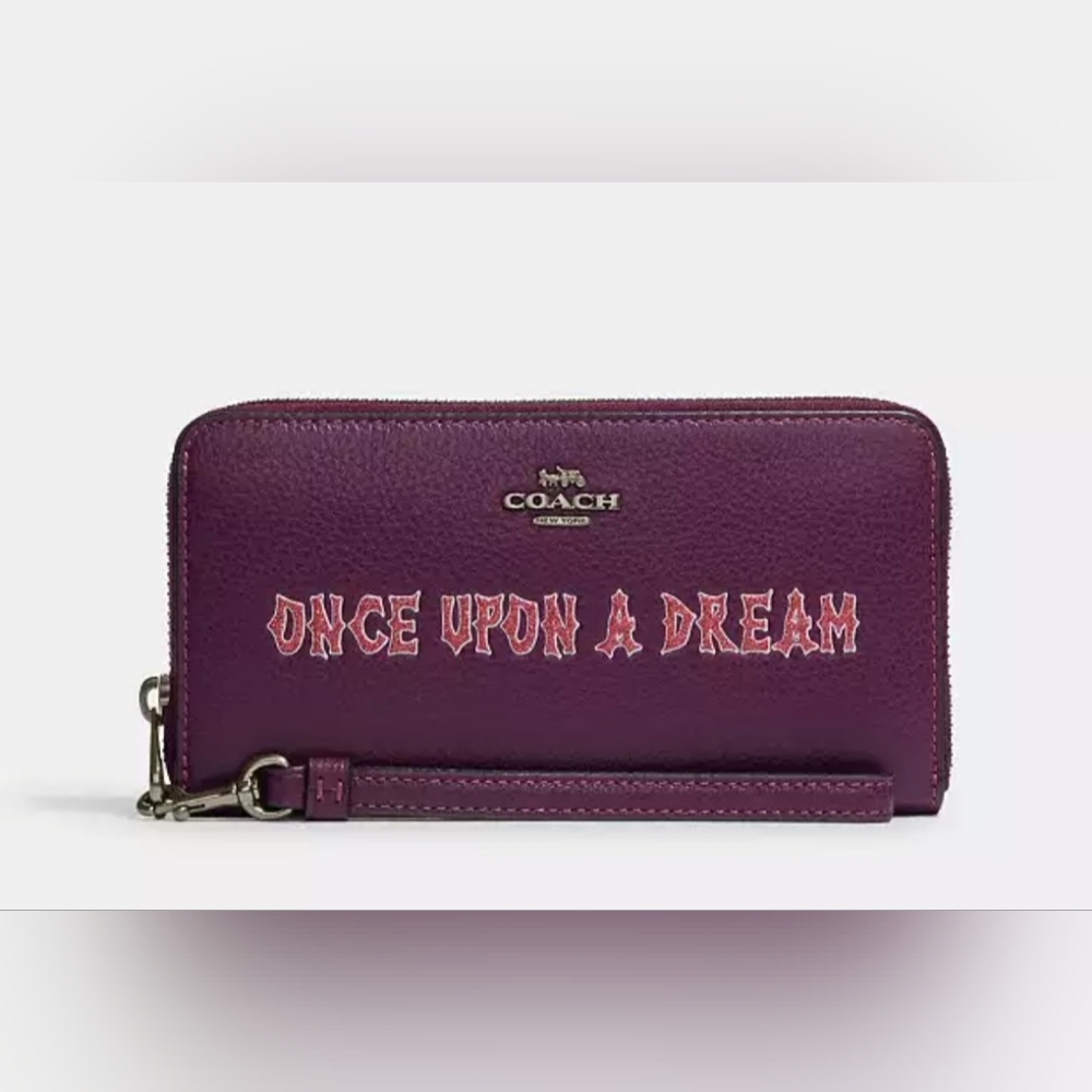 Disney X Coach Long Zip Around Wallet With Signature Canvas Interior And Once Up